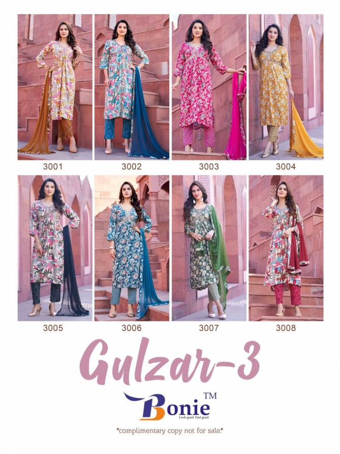 Gulzar Vol 3 By Bonie Rayon Printed Alia Cut Kurti With Bottom With Dupatta Wholesale Price In Surat
